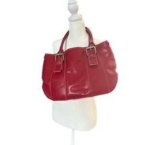 Hype Red Leather Bag with Buckle Accents